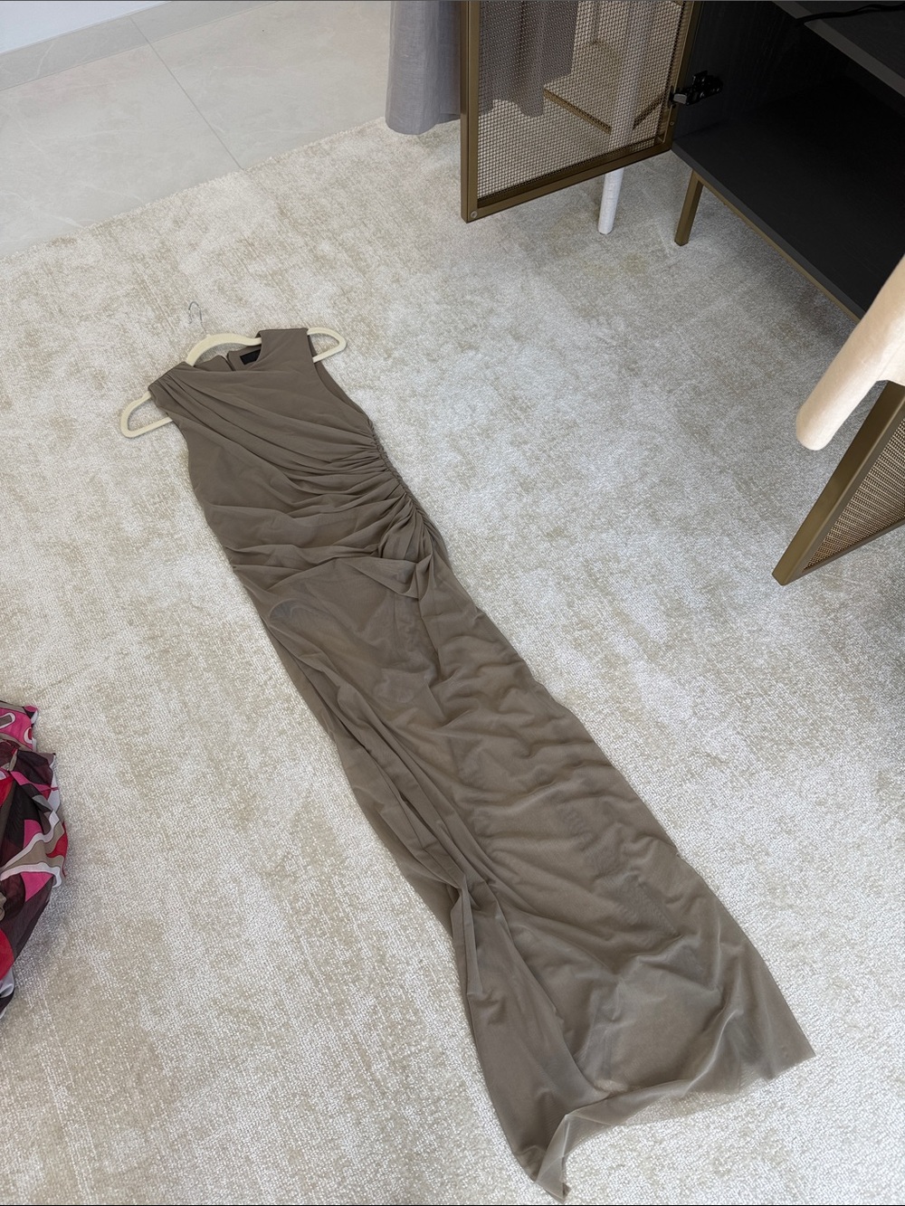 Zara Taupe-Brown Ruched Maxi Dress